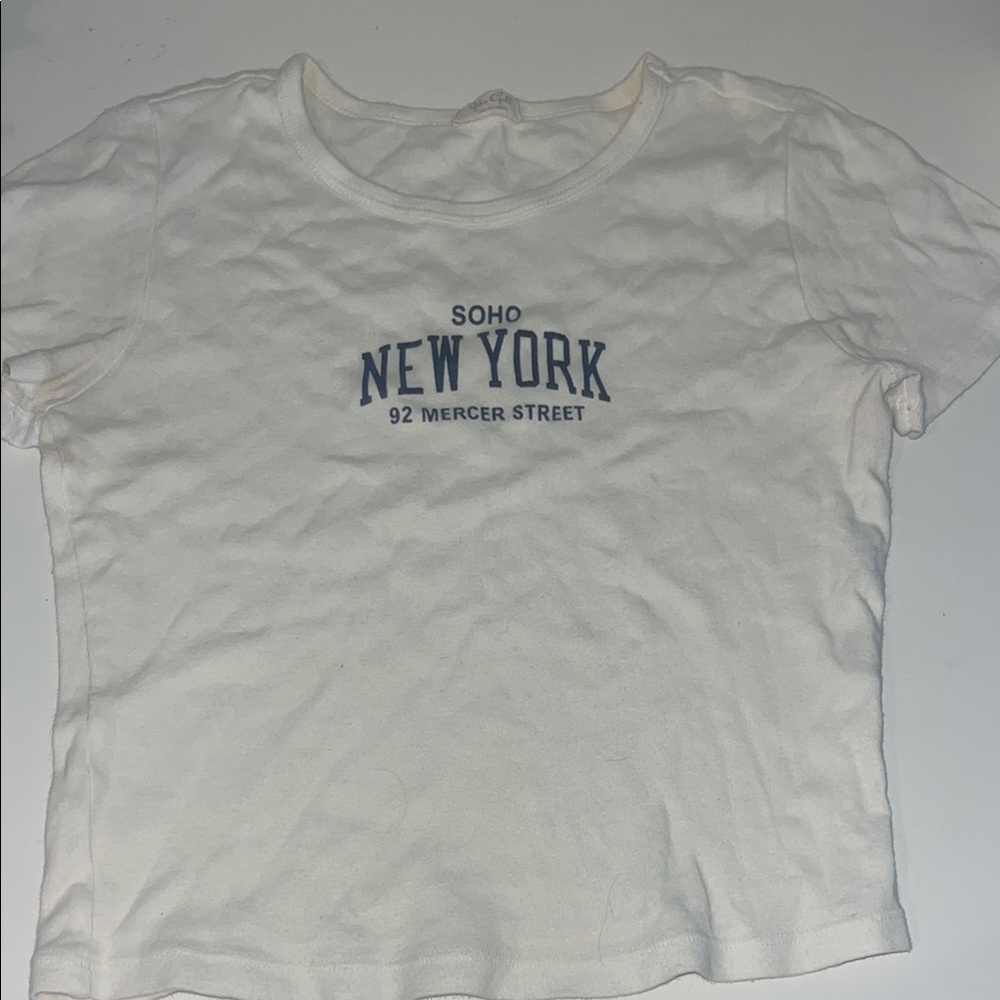 Brandy Melville White and Blue Short Sleeve Tee